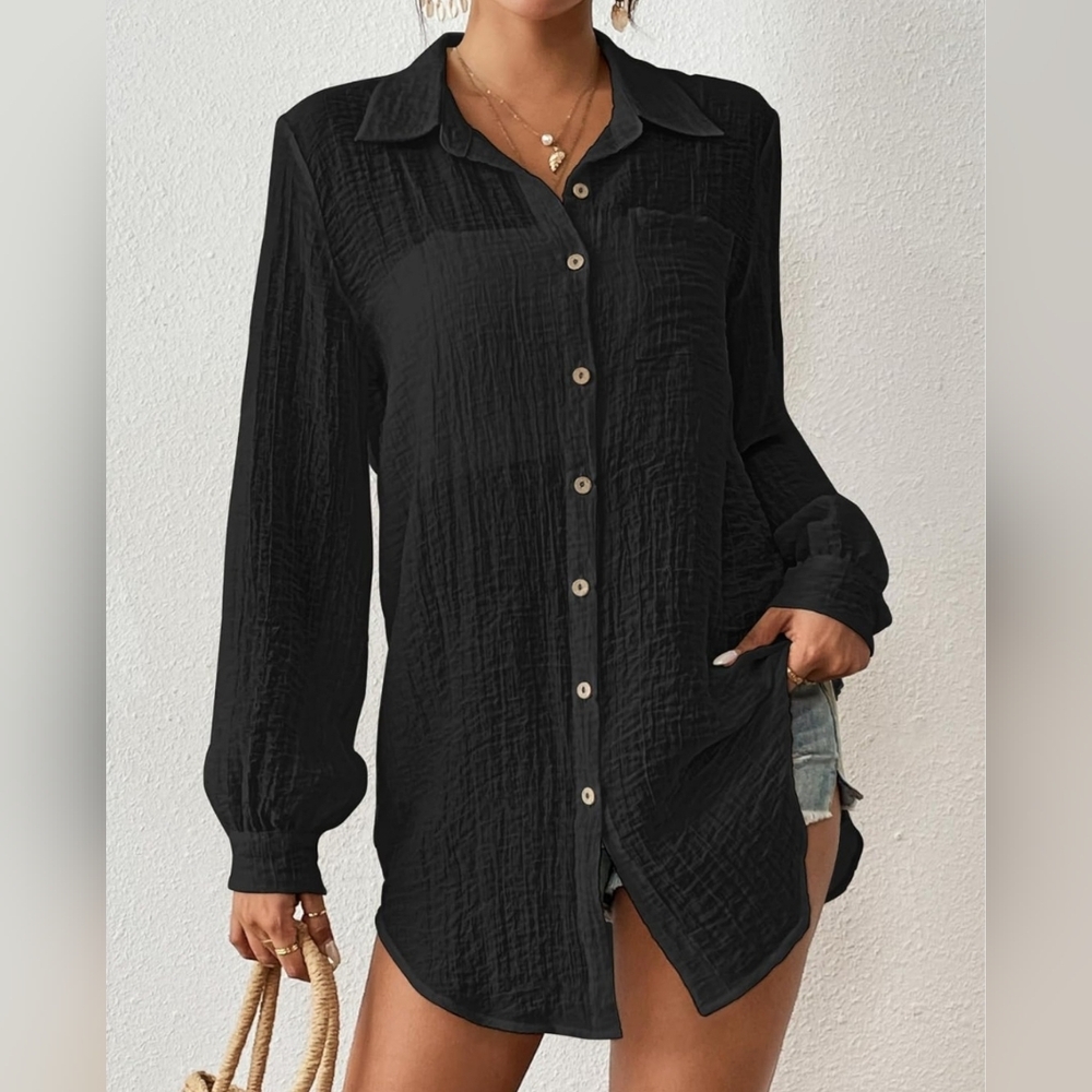 Bsubseach Button-Down Swimsuit Coverup & Oversized Blouse | Size L - Picture 2 of 5